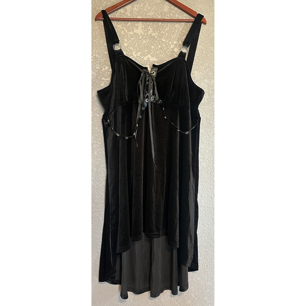 Rosegal Black Velvet Lace Up Grommet High Low Whimsigoth Mini Dress Womens 3X
